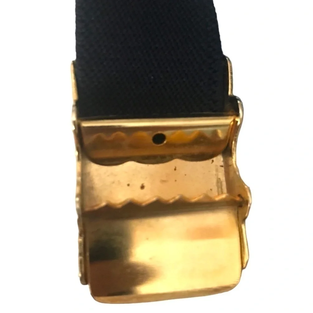 Vintage Woman’s Athletic Belt Tennis Belt Stretch Navy Blue Thin 1” Gold Buckle